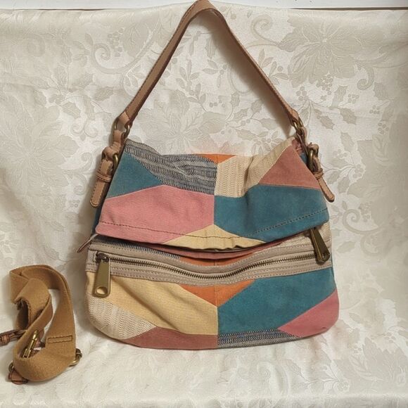 Fossil Patchwork Suede and Fabric Boho Festival Bag - Picture 5 of 11